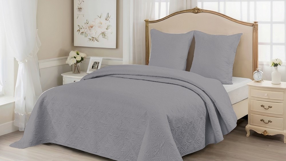 Couvre lit uni gris
